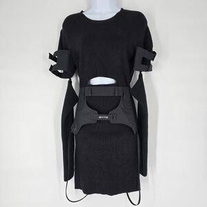 Private Policy Black Ribbed Knit Cutout Dress with Belt Size S NEW